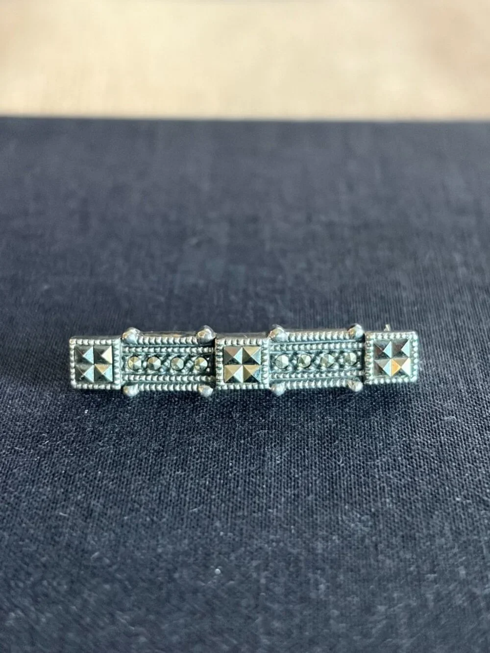 Judith Jack Sterling Silver Marcasite Bar Brooch | Vintage Art Deco Style Pin